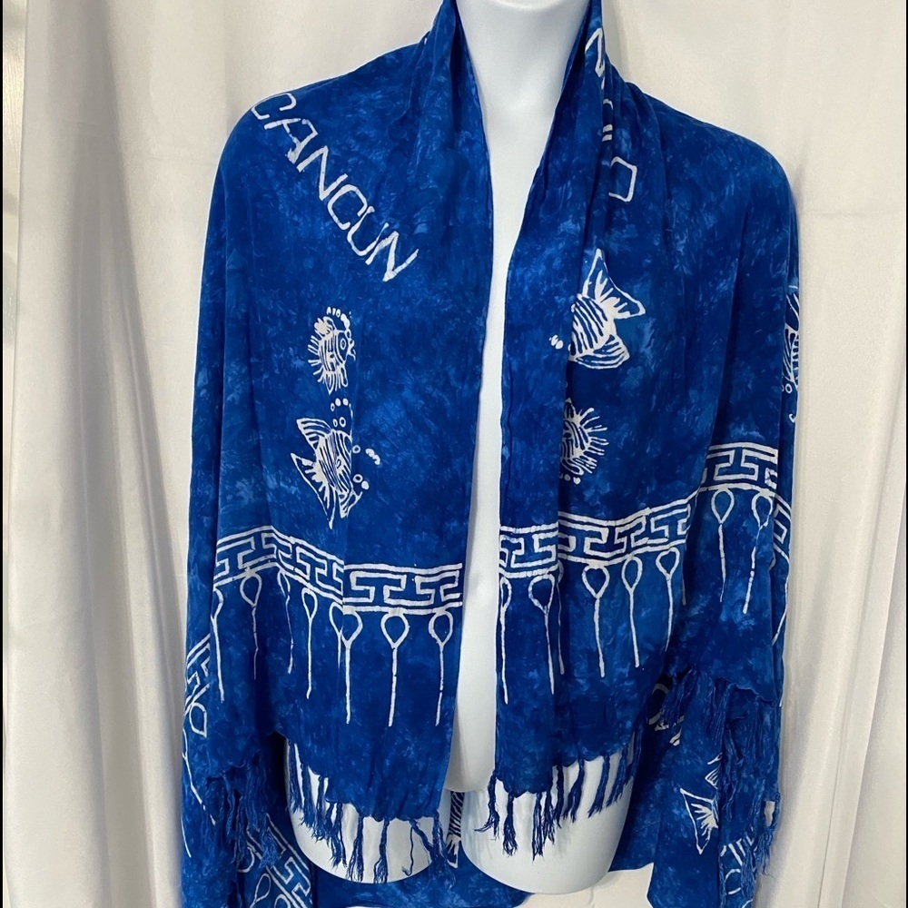 Cancun beach swimsuit coverup wrap sarong blue scarf vacation beach cover up